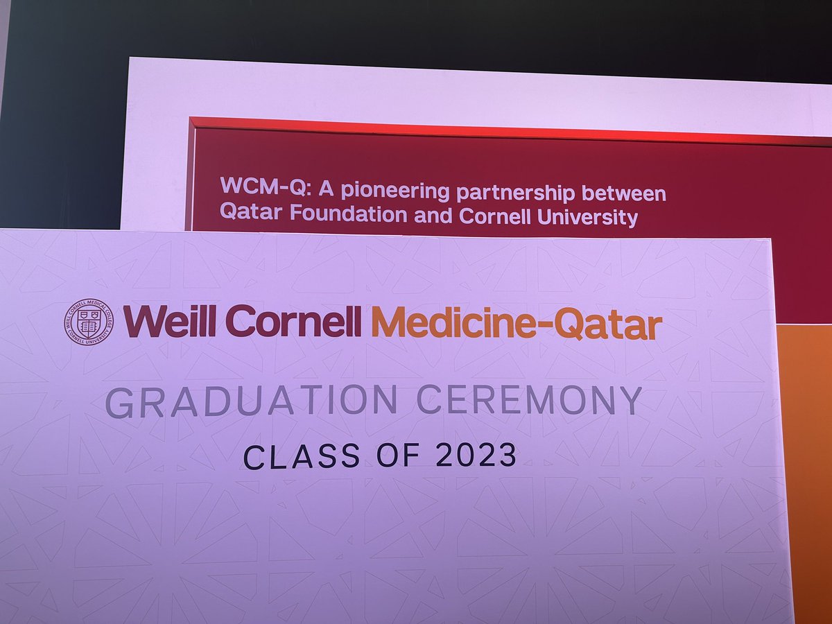 WCMQatar's tweet photo. #WCMQ graduation ceremony starting soon at 7:00pm (GMT+3). To access the livestream visit: https://t.co/POGHaeAHNw
#Cornell #Qatar #Doctors #Class2023 #WCMQ_Grad #WCMQGraduation https://t.co/fZEhO2wcI8
