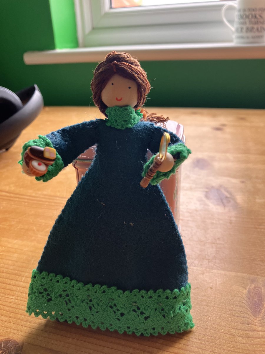 bridget_walsh1's tweet photo. With just over two weeks to publication of āThe Tumbling Girlā I give you mini Minnie Ward. I made her using techniques learned from Larissa Holland @mmmcrafts. She holds a magnifying glass for detecting, and a plate of cakes for eating. #thetumblinggirl #gallicbooks #Victorian https://t.co/FPPHmld3zZ