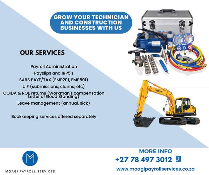 moagione's tweet photo. Let us help YOU grow your business
#Construction #Technician #SMME #payrollservices #saconstruction https://t.co/Afxu4t1NSr