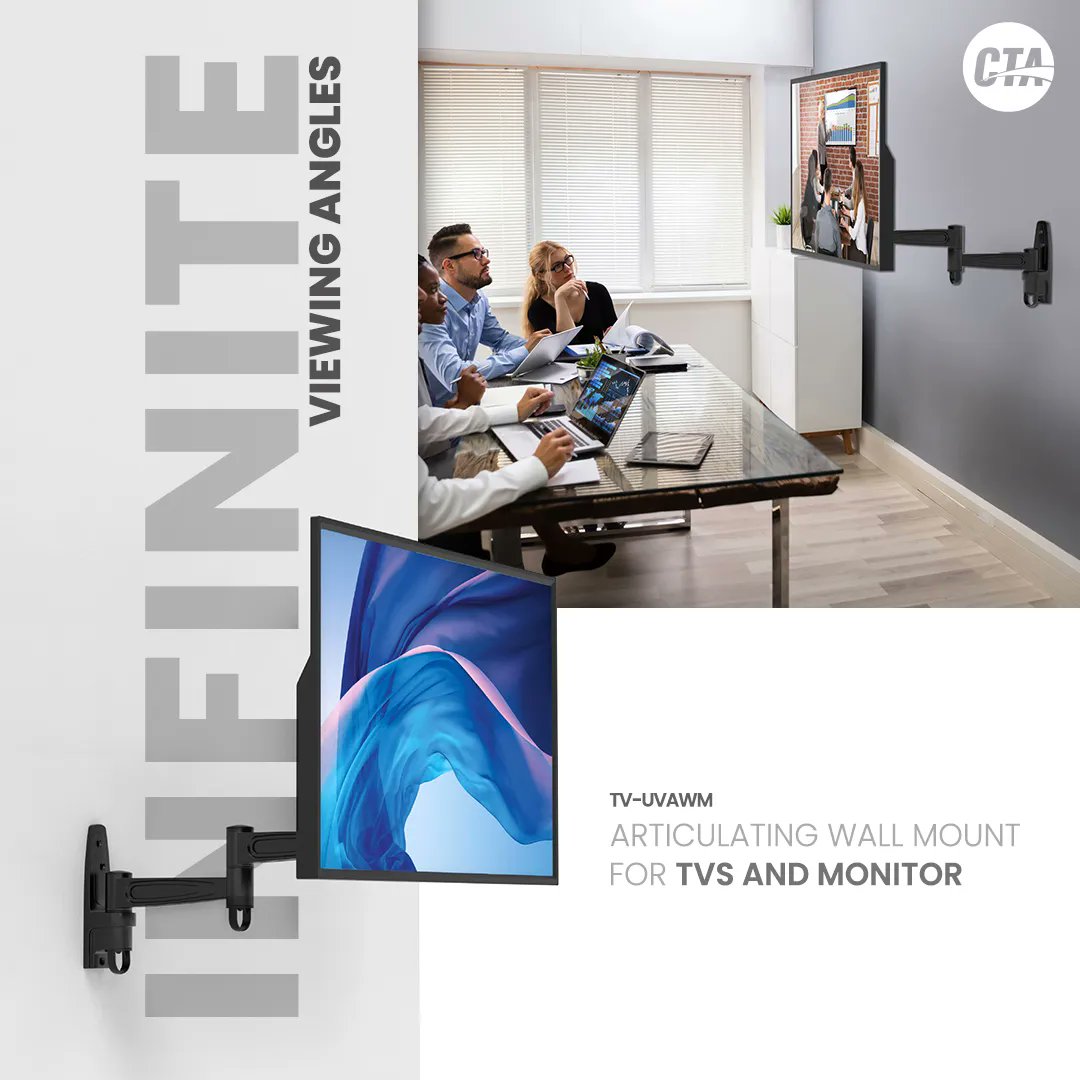 CTADigital's tweet image. Keep it versatle with #CTADigital's Universal VESA Articulating #WallMount for TVs and Monitors. It's got angle adjustments for days - and it's just so sleek! Get it here: buff.ly/40tr9O5 (TV-UVAWM)