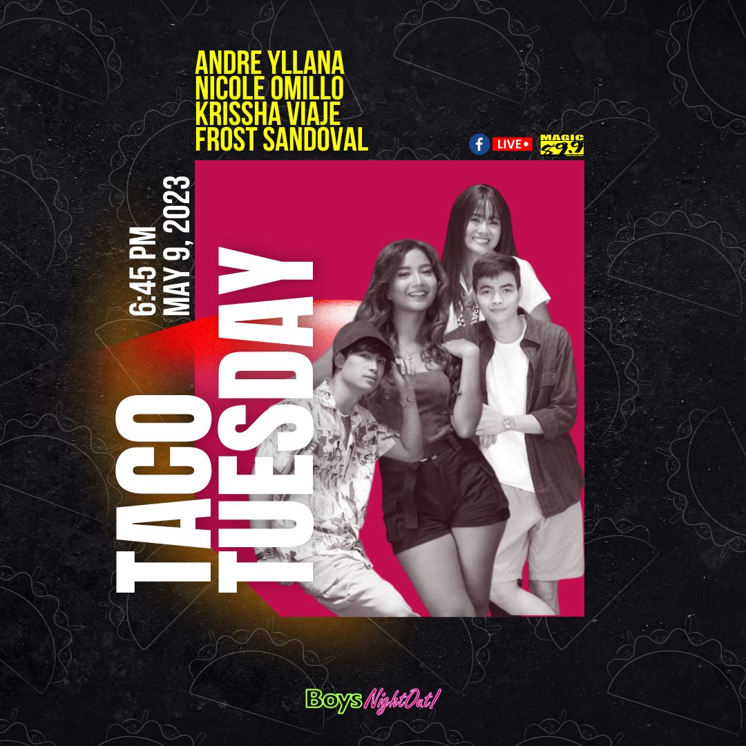 Taco Tuesday is better with your Barkada!

Catch Krissha Viaje, Nicole Omillo, Frost Sandoval, and Anre Yllana live at Boys Night Out later 6:45 PM!

#TheRainInEspaña Episode 2 Now Streaming only on #VivaOne ! 👉 vivamax.page.link/TheRainInEspana

#TRIEGustoNaKita #TRIEep2 #One4TRIE