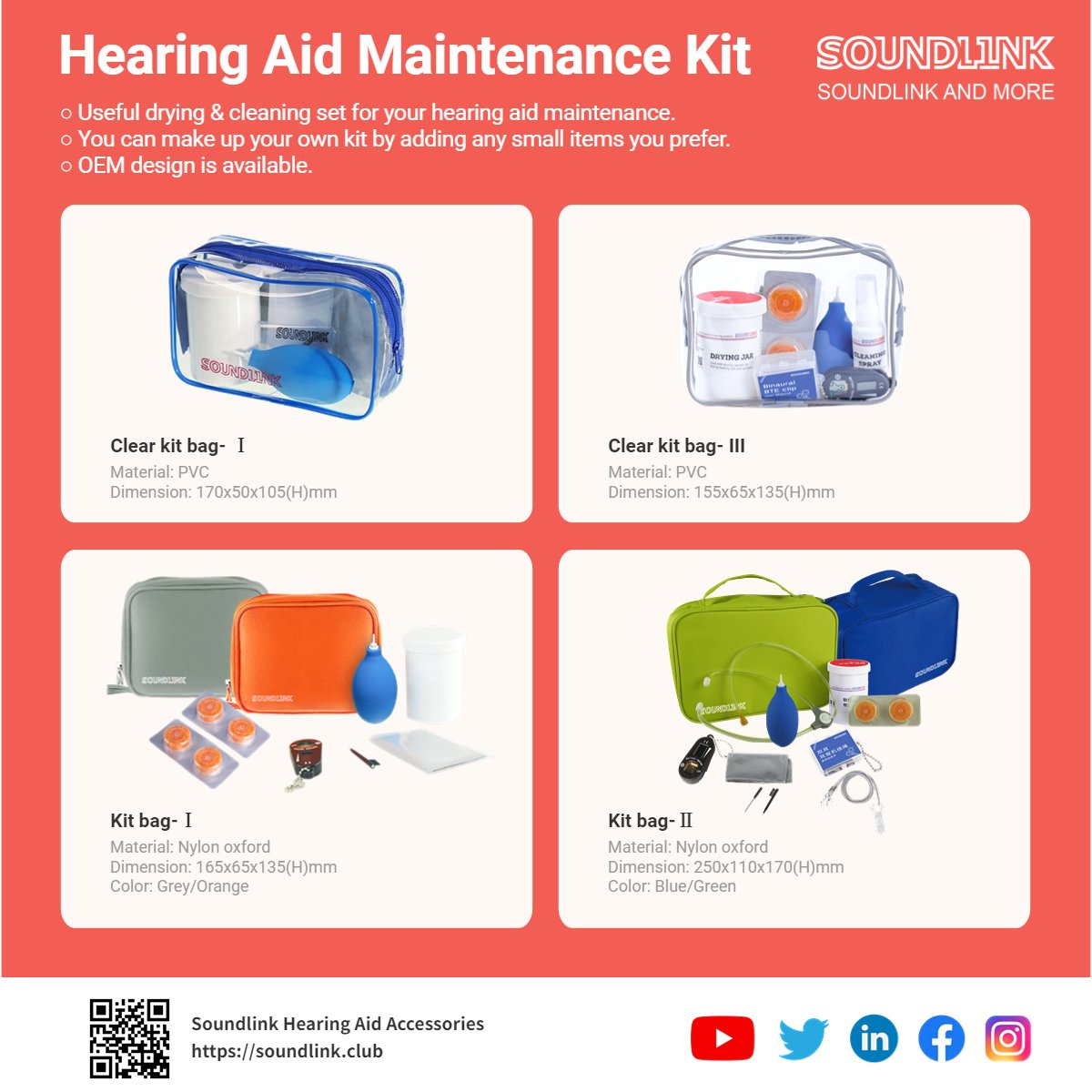 Hearing aid maintenance kit
👍Absorb moisture and prolong the service life of hearing aids
👍Carton, PVC, Nylon bags to choose
👍Compose the items in the kit as you want
👍OEM is available.
soundlink.club
#hearingaidmanufacture  #ear #earmold #hearingsolution  #Soundlink