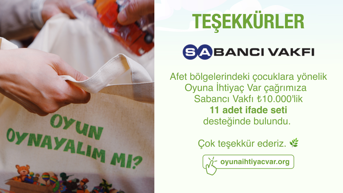 pozyorg's tweet photo. Teşekkürler! @SabanciVakfi   🔆

Afet bölgelerindeki çocuklara yönelik Oyuna İhtiyaç Var çağrımıza Sabancı Vakfı ₺10.000 ‘lik 11 adet ifade seti desteğinde bulundu. 

Çocuklar adına, çok teşekkür ederiz! ☺️🌿

#İyilikMarkaları #OyunaİhtiyaçVar @farkyaratanlar https://t.co/kquD0hVP7t