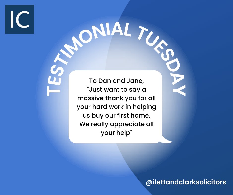 ilettandclark's tweet photo. It is Testimonial Tuesday.
.
This week it is for Dan Richardson and Jane Machin in our conveyancing team - well done!
.
.
#solicitorsinworksop #nottinghamshirebusiness #testimonialtuesday #clientfeedback #conveyancing #transferofequity #deedoftrust #housesale #housepurchase https://t.co/rovBSVfXBD
