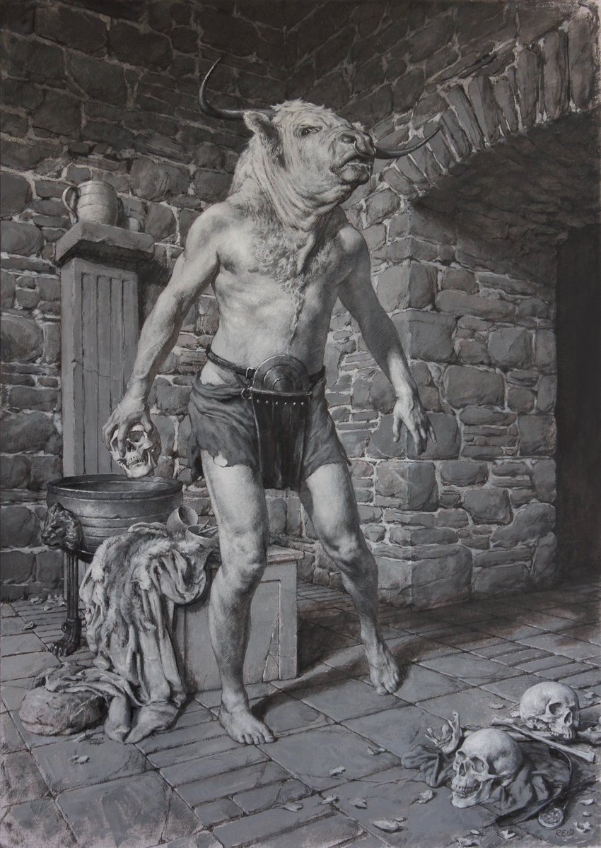 GM!! The study vs the final. `The Minotaur'. Acrylics on board & digital.
