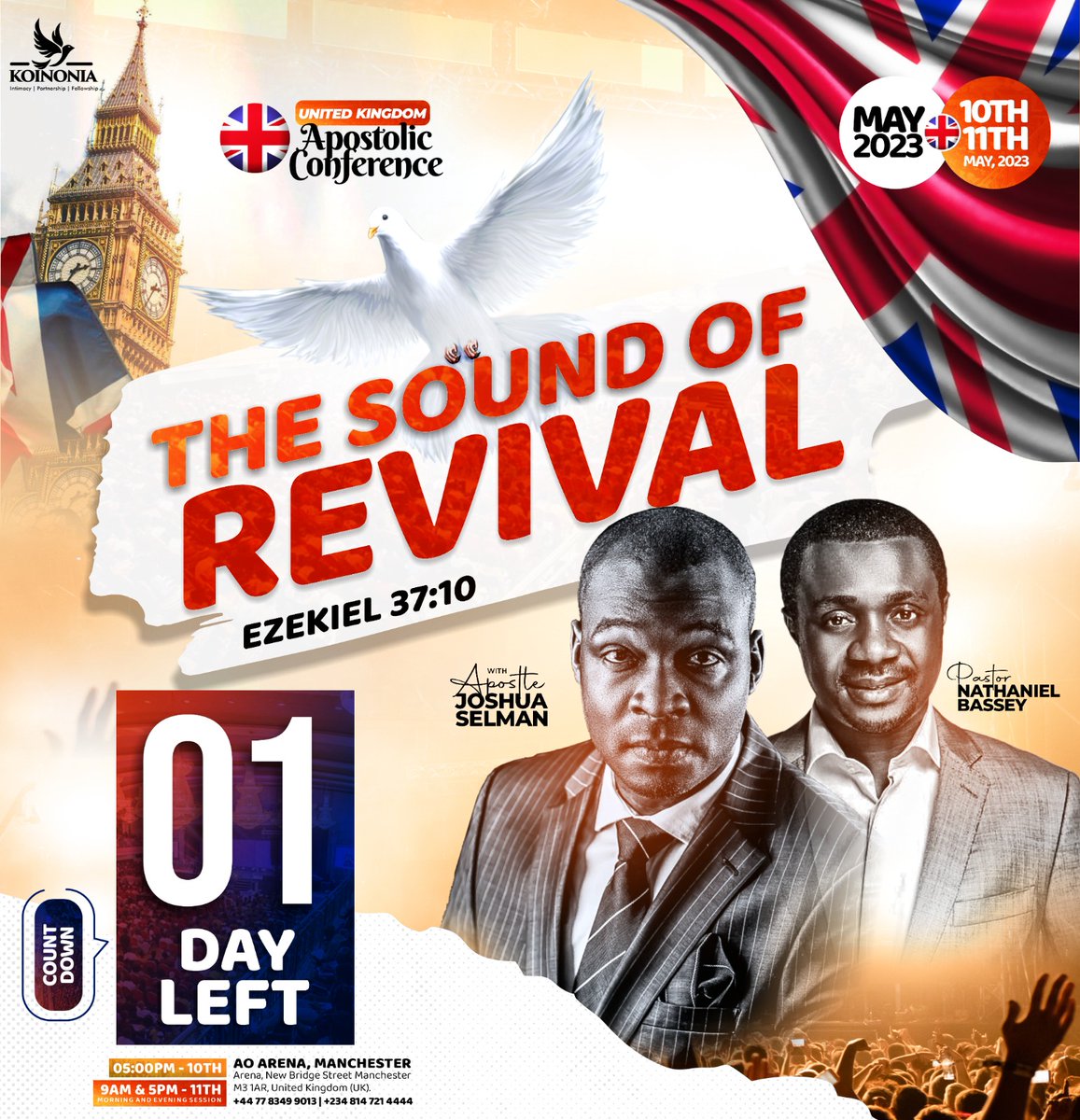 koinoniaeni's tweet photo. 1 DAY TO GO! ⏰ 

The moment we've been waiting for is only 24 hours ahead! God is set to move mightily in our midst like never before.

Please join us on 10th and 11th of May. Come with your hearts prepared and be expectant for a miracle. https://t.co/CAuzGqEOI3
