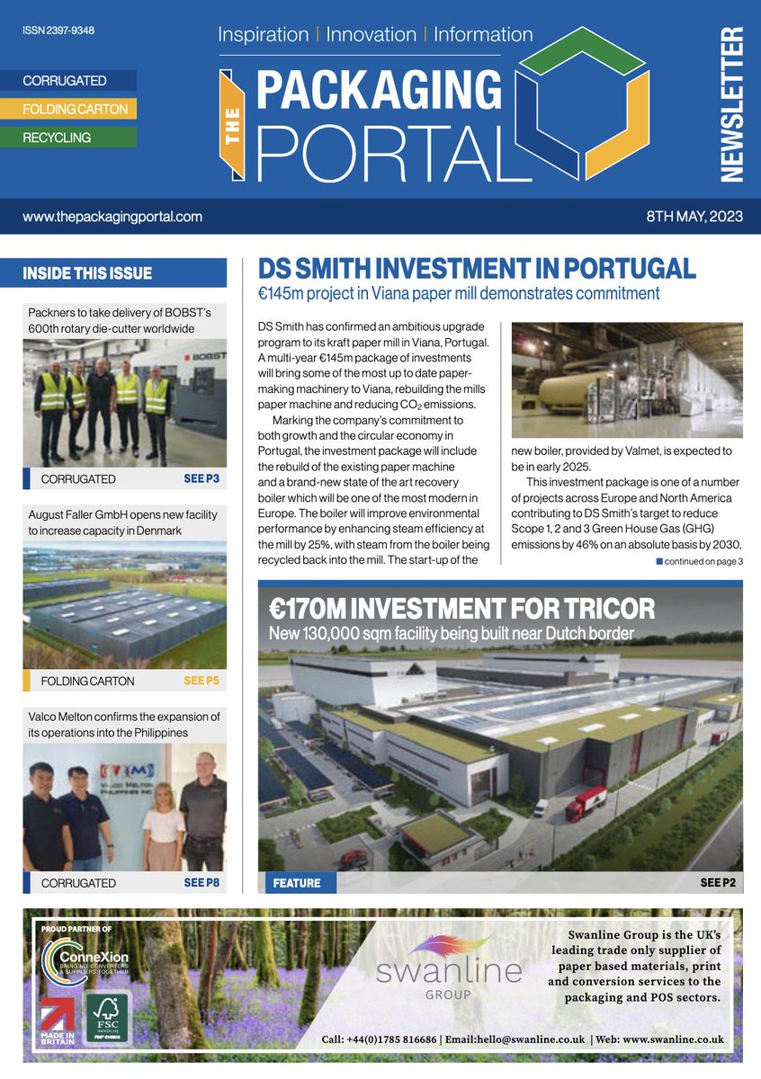 The 8th May edition of 'The Packaging Portal' is online now! thepackagingportal.com/digital-issues/

<a href="/dssmithgroup/">DS Smith</a> <a href="/BOBSTglobal/">BOBST</a> <a href="/ValcoMelton/">Valco Melton</a> <a href="/SappiGroup/">Sappi Group</a> <a href="/CBSPackaging/">CBS Packaging</a> <a href="/JKSP_Services/">JKSP Services</a> <a href="/DurstTechnology/">Durst Group</a> <a href="/curtispackaging/">Curtispackaging</a> and more! 

Registration is free and you get access to all our publications