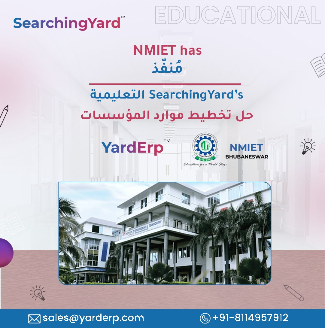 يسعدنا أن نشارك أن حل ERP التعليمي الخاص بـ SearchingYard قد تم تنفيذه بنجاح في NMIET ، Bhubaneswar.
لقد كان التعاون مع NMIET تجربة رائعة بالنسبة لنا.
اتصل بنا اليوم للحصول على أفضل حلول ERP التعليمية:
بريد:sales@yarderp.com
#erp #educationerp #erpsolutions #educationerpsolution…