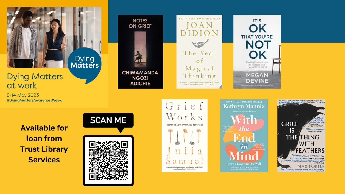 This week is #DyingMattersAwarenessWeek, which aims to promote conversations in the workplace about dying and bereavement.

The library has a dedicated health and wellbeing collection, including a number of books to support <a href="/MFTnhs/">MFT NHS</a> staff with death, dying and grief.