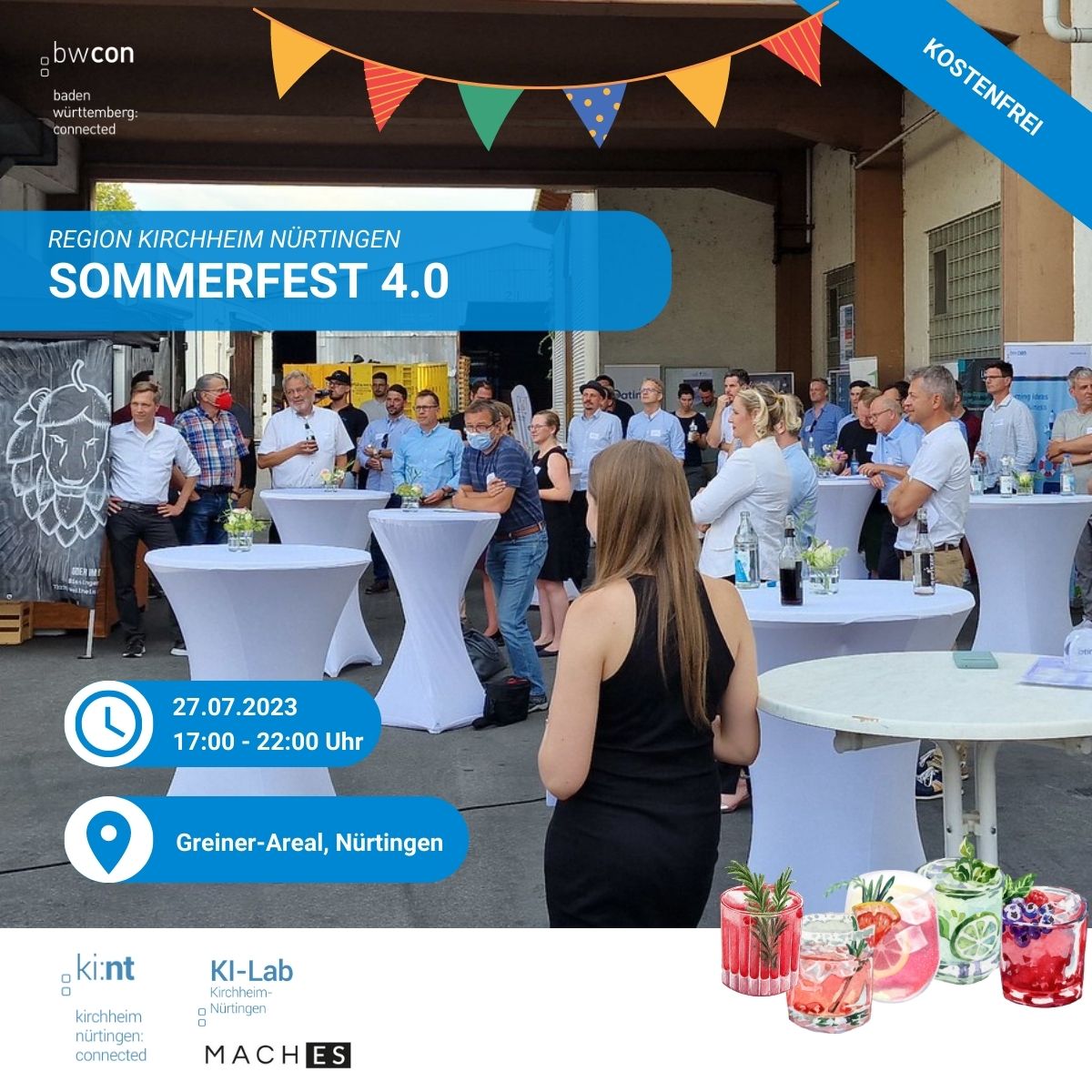 bwcon_info's tweet photo. Am 27. Juli findet wieder das jährliche Sommerfest des #bwcon Regionalboards Kirchheim und Nürtingen gemeinsam mit dem KI-Lab der Region und der Initiative MachES auf dem Greiner-Areal statt. 🌞🎉

Hier kannst du dich kostenlos anmelden 👉https://t.co/skSJo2FssT https://t.co/yezLVAYCno