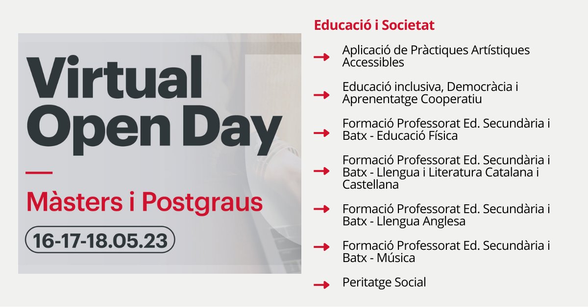 Vols ampliar la teva formació en l'àmbit d'Educació i Societat?

👉 Coneix els màsters i postgraus de la <a href="/uvic_ucc/">UVic-UCC</a> 
 
Informa’t a les Sessions Virtuals amb:

💫 La coordinació del programa
💫 Un estudiant
💫 Tastet de la formació

🗓️ 16-18.05 ✍️ Inscripció bit.ly/3plREbk