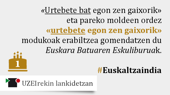 barakaldo_eus's tweet photo. LAGUNOK!
#EuskaraBatuaren #Eskuliburuak dioenez, #urte oso bat #urtebete da! *Urtebete bat #erredundantzia hutsa da, beraz, ADI EGON ❗️⚠️🚫
#Euskaltzaindia #BarakaldoEuskaraz #EuskarazBizi #EuskaraAberastu #Zalantza https://t.co/rMZNPUltLz