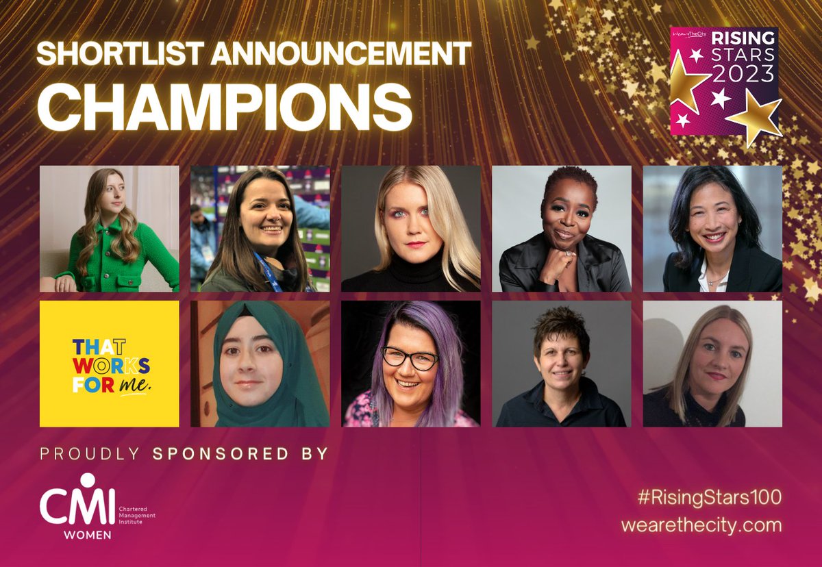 WeAreTheCity's tweet photo. ⚡️ SHORTLIST ANNOUNCEMENT!

Meet this year's #RisingStars100 Shortlist for our Champions Category, sponsored by @cmi_managers! 💜✨

You can show your support by voting today until 16th May 🥳

https://t.co/kucAaf77Cf https://t.co/hp6TSiqFRf