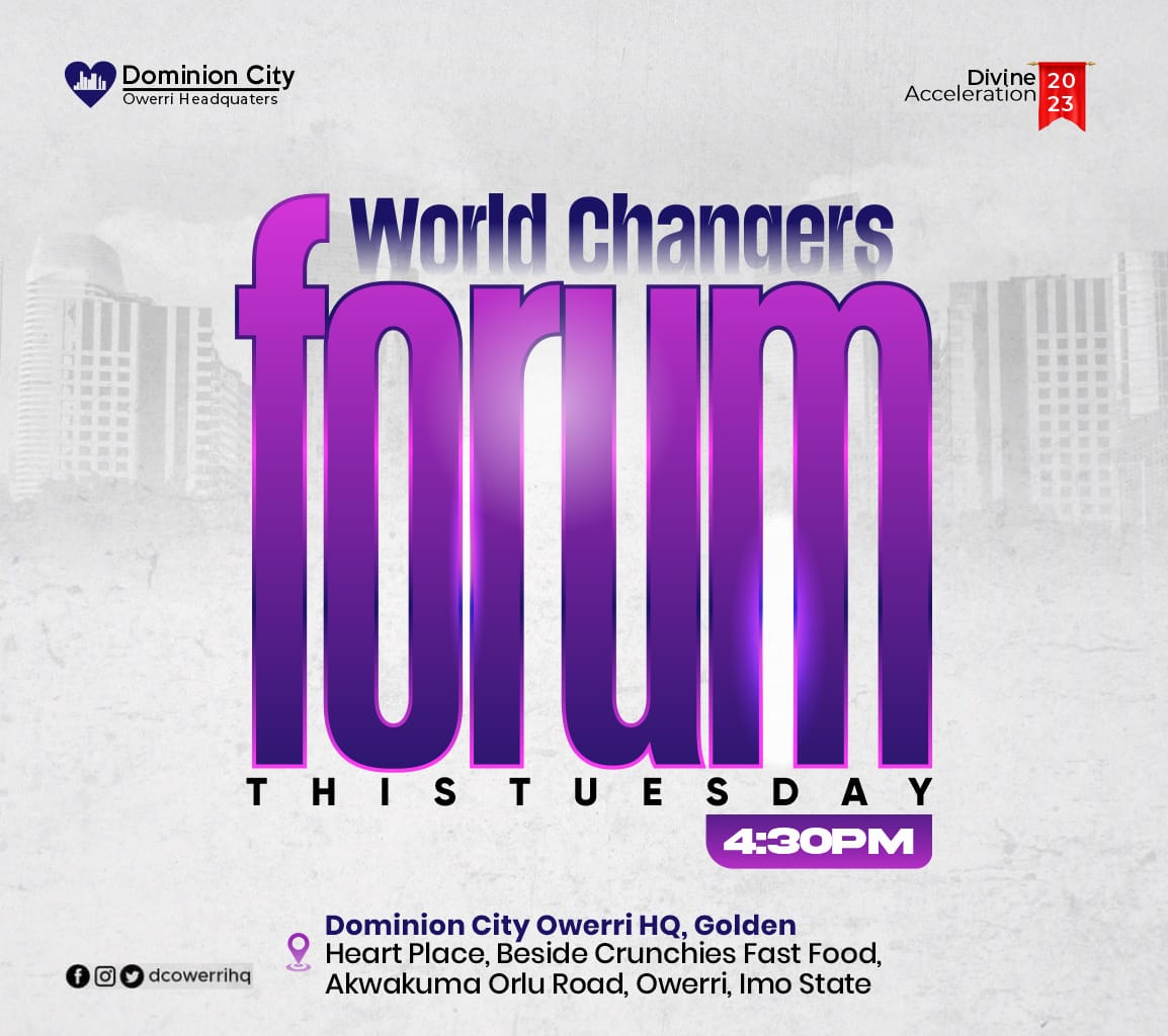 dcowerrihq's tweet photo. Hardly a day went by without men showing up to help--it wasn't long before his band seemed as large as God's own army! 
(1 Chronicles 12: 22 )

🎯Join us in today's Service.

⏰Time remains: 4:30pm at DominionCity Owerri HQ Akwakuma, beside Crunchies fast food Orlu Road, Owerri. https://t.co/Y6Whk6ydPc