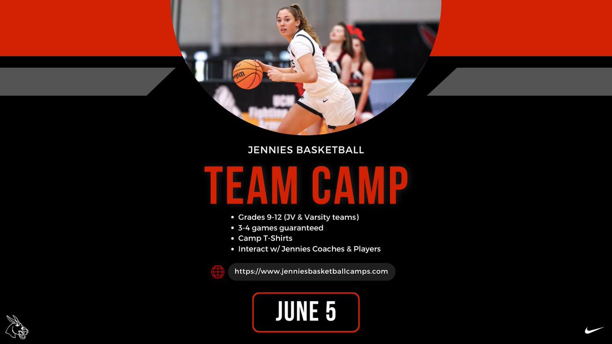 UCMWBB's tweet photo. 📣Calling all high school teams📣

Join us June 5 for the Jennies Team Camp for a day of fun &amp; competitive basketball! Don’t miss out on a chance to play against great competition &amp; interact w/ Jennies players &amp; coaches. 

Register your team today at https://t.co/jXCOPEFQ65. https://t.co/oMvn955nl4