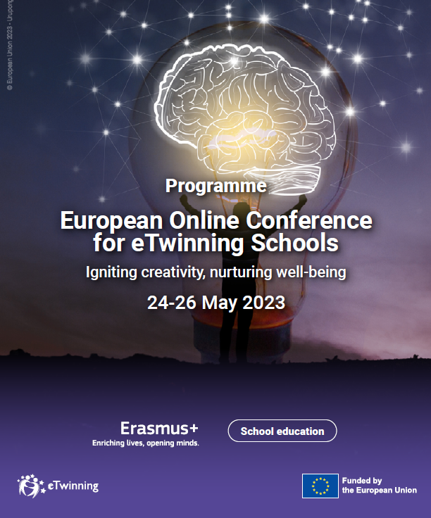 24.-26. 5. 2023 bo potekala evropska spletna konferenca za šole in vrtce #eTwinning »Igniting creativity, nurturing well-being«.📷📷
Prvi dan konference, 24. 5., bo predvajan v živo od 15:15!
Pridružite se neposrednemu prenosu na povezavi: bit.ly/3M9pYPV
