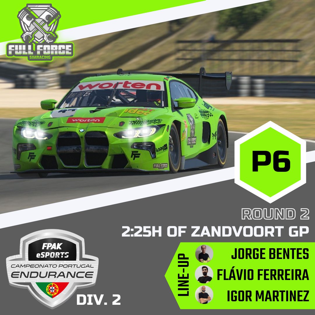 fullforceSR's tweet image. 🇵🇹 Na segunda ronda do Campeonato de Portugal Endurance Esports, a @fullforceSR terminou a corrida em P6 na divisão 2 da competição da @FPAK12 ! 
Second round of the CPEE, the team managed a P6 finish!      

#iracing #simracing #fullforcesimracing #fpak #cpee