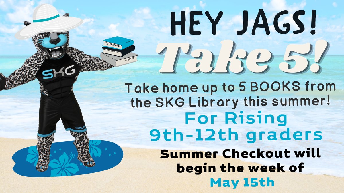9-11 graders can check out up to FIVE books to read over the summer from our SKG Library beginning May 15th. Remember that you can browse our catalog and put books on hold through the student portal. Go to smore.com/zhsvx and fill out the Checkout Form!