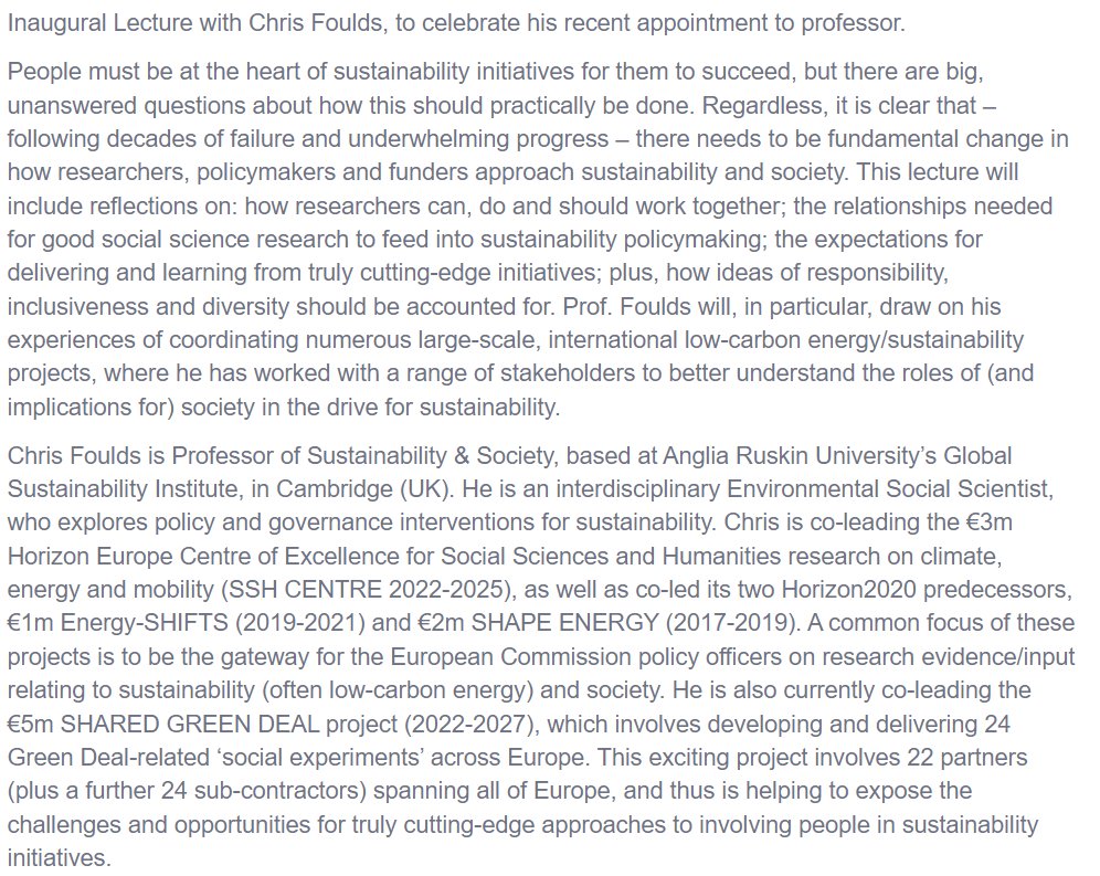 Are you interested in what needs to change in sustainability research &amp; policy to better tackle societal influences and needs?
Then you're welcome to come along to my inaugural lecture on 24 May (see below tweet for in-person and virtual registration links).