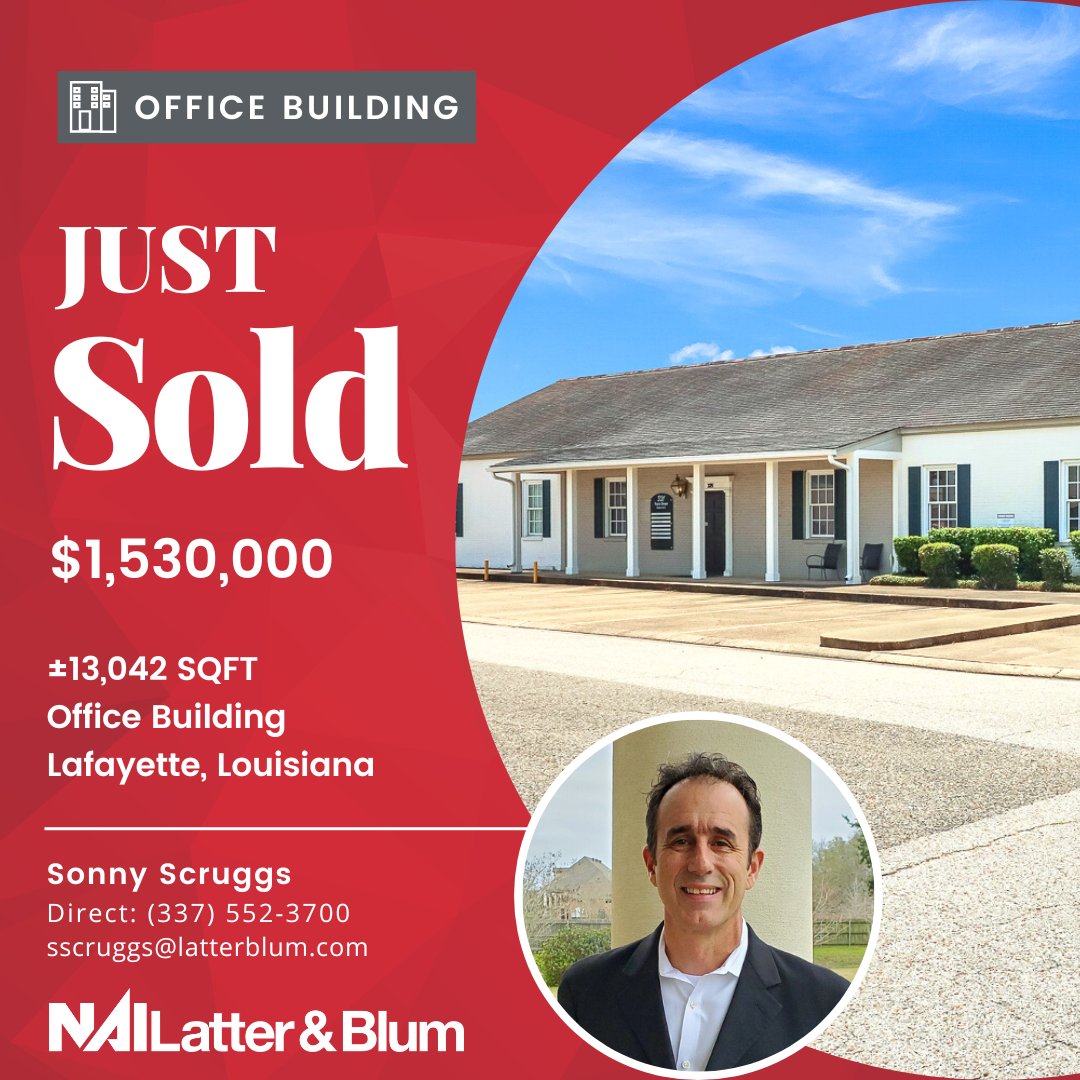 💥Just Sold💥 Congratulations to Sonny Scruggs on his recent sale of a ±13,000 SF office building in Lafayette, LA! Good work, Sonny!
•
•
#cre #office #nailatterblum #lafayette #louisiana #naiglobal