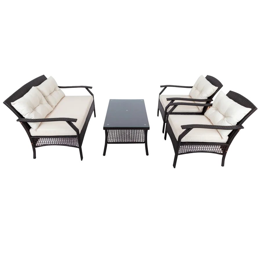 4 Piece Rattan Sofa Seating
This set can seat a total of 4 people, coming with 2 chairs and a loveseat. Enjoy the center coffee table and entertain guests with food and drinks with its shatter resistant tempered glass top. Visit our website now to get a great price!