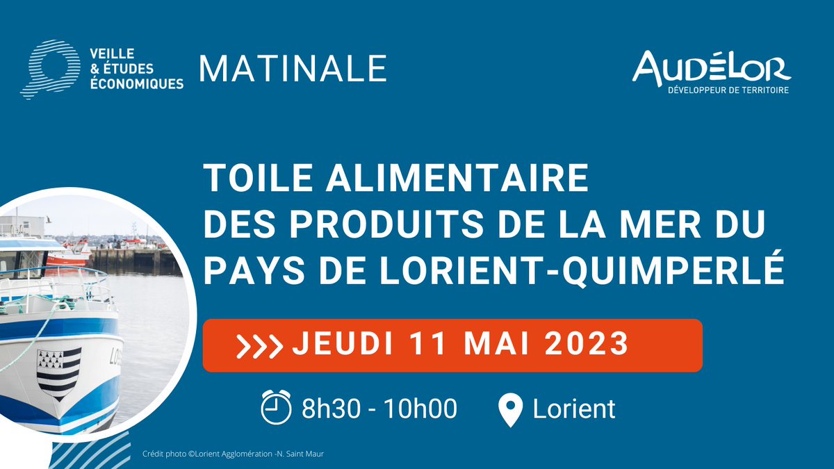 AUDELOR's tweet photo. Matinale |🐟La toile #alimentaire des produits de la mer du pays de Lorient-Quimperlé 
🦞❓ Quels en sont les principaux acteurs et les principales productions ?
📆 Jeudi 11 mai, 8h30-10h
Infos et inscription👉https://t.co/oeVdJArUpL https://t.co/2E7DKD3OmF