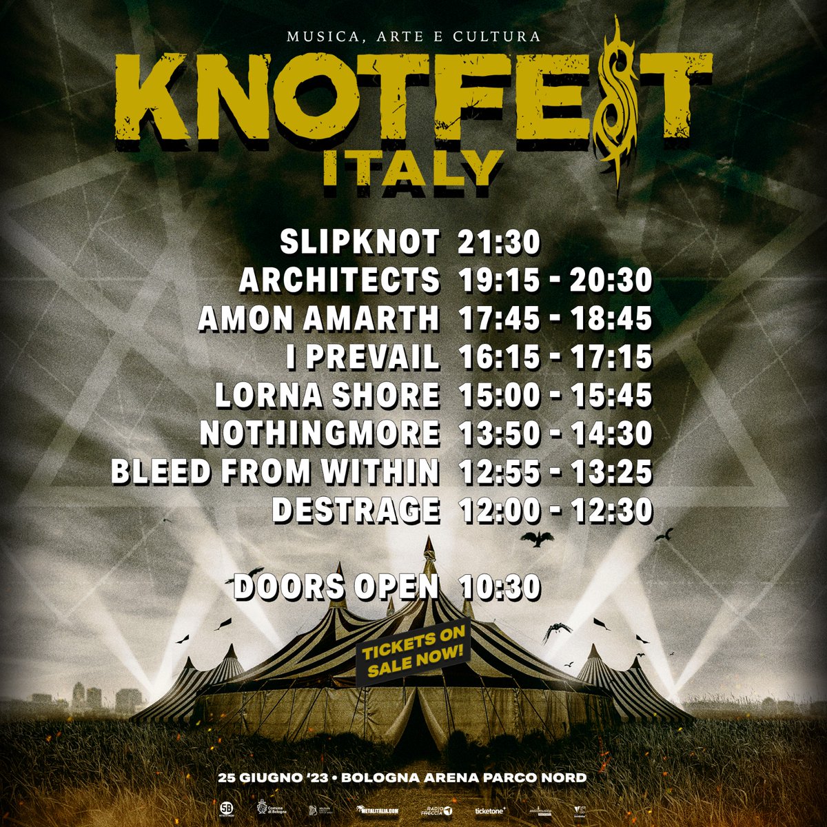 Concert times are now available. Tickets are on sale on Knotfest.com/Italy and Ticketone.
#knotfest #knotfestitaly