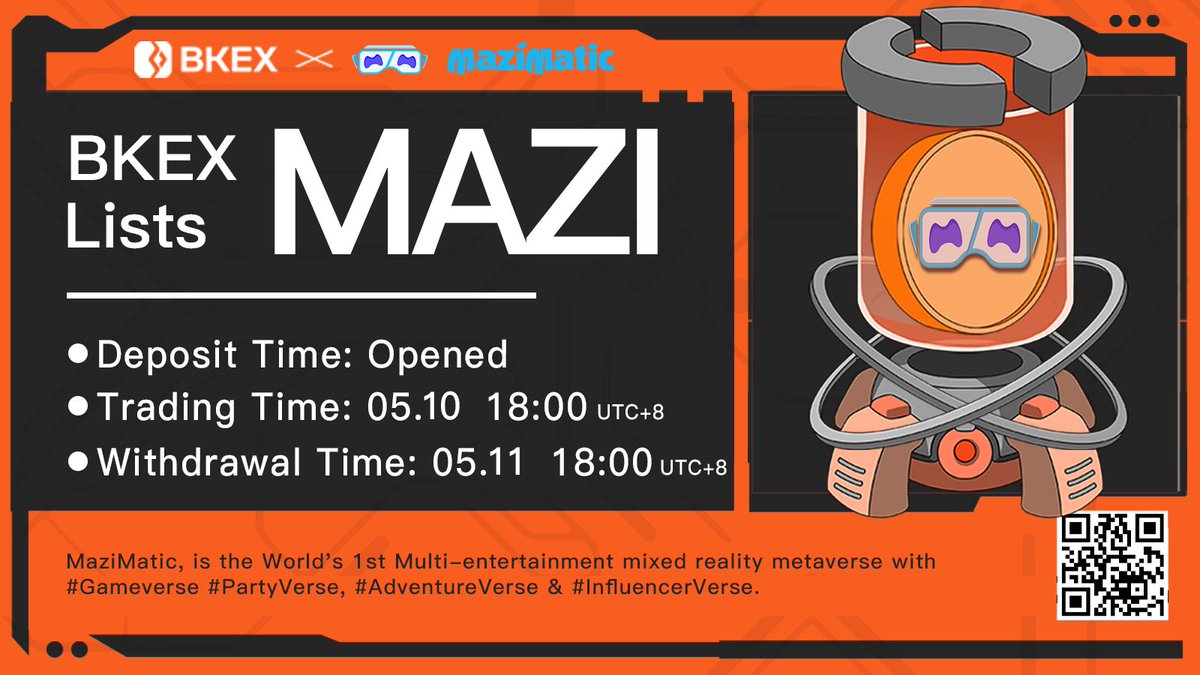 💥#BKEX New Listing | <a href="/Mazimatic/">MaziMatic</a>

#MAZI will get listed on #BKEX on 2023-05-10 18:00 (UTC+8)🚀🚀

💥$200 #MAZI #Giveaway

✅Follow <a href="/BKEXGlobal/">BKEX</a> &amp; <a href="/Mazimatic/">MaziMatic</a>
✅RT &amp; Like &amp; Comment BKEX UID
✅Tag 3

20 winners will share 25,000 #MAZI on May 12