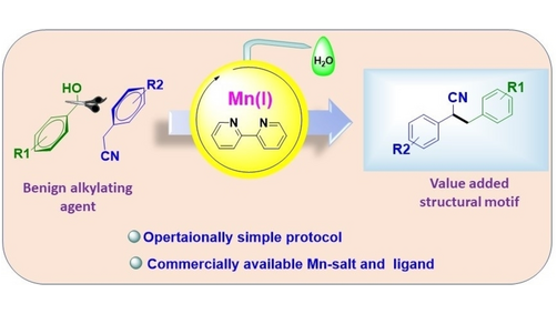 Chemoselective alpha-Alkylation of Nitriles with Primary Alcohols by Manganese(I)-Catalysis (Arup Mukherjee and co-workers) onlinelibrary.wiley.com/doi/10.1002/as…