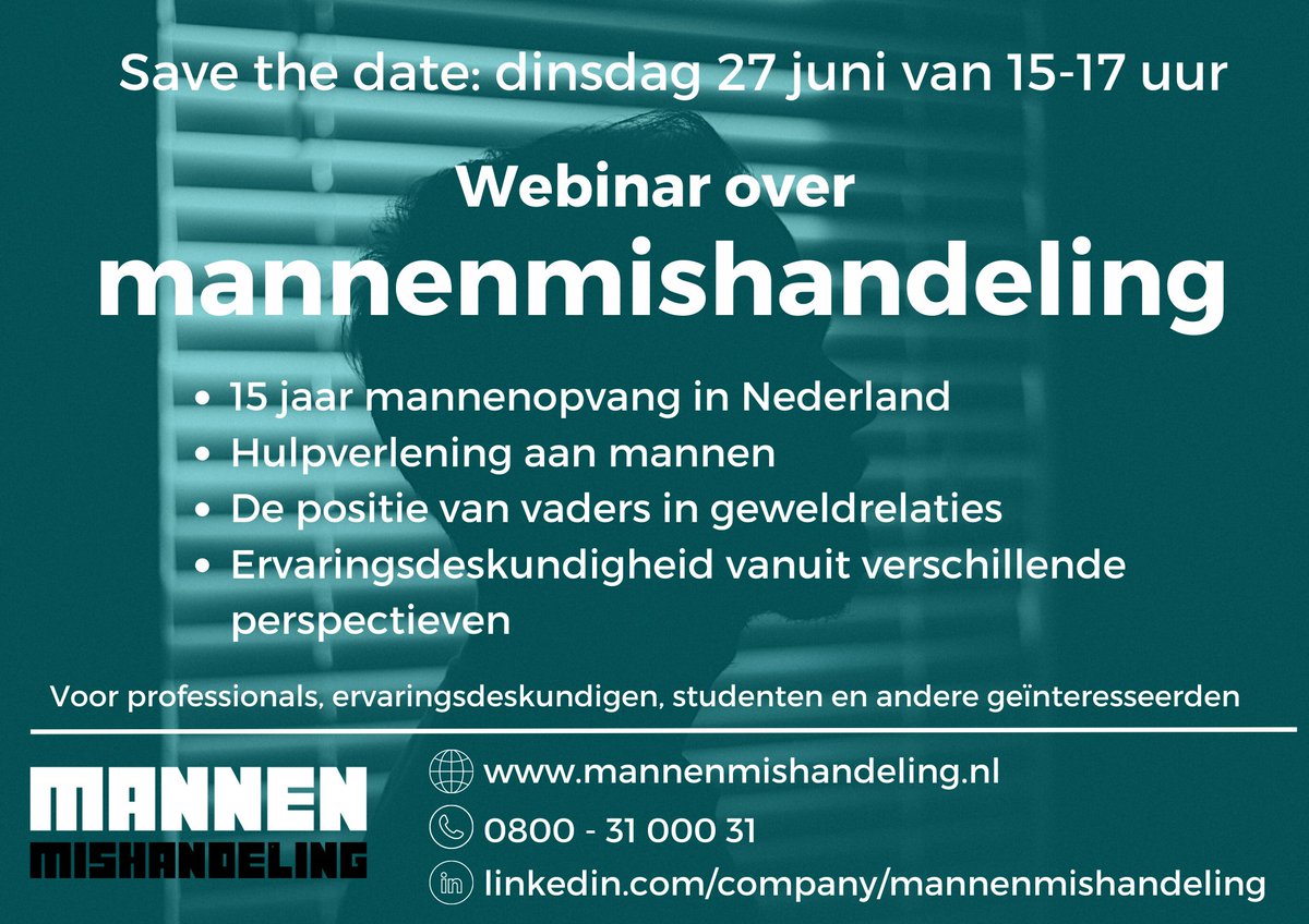 𝟭𝟱 𝗷𝗮𝗮𝗿 𝗵𝘂𝗹𝗽 𝗮𝗮𝗻 𝗺𝗮𝗻𝗻𝗲𝗹𝗶𝗷𝗸𝗲 𝘀𝗹𝗮𝗰𝗵𝘁𝗼𝗳𝗳𝗲𝗿𝘀 𝘃𝗮𝗻 𝗵𝘂𝗶𝘀𝗲𝗹𝗶𝗷𝗸 𝗴𝗲𝘄𝗲𝗹𝗱 Dit jaar bestaat de mannenopvang in Nederland 15 jaar. Met het kosteloze webinar '15 jaar mannenopvang'  staan we stil bij wat we in die afgelopen 15 jaar .......