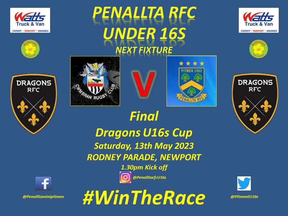 It's almost that time.😃

Just a few more days until we get to see the boys running out at Rodney Parade in the @dragonsrugby U16's cup final v @CwmbranRFCu16s

Please come down and support us if you can.

#pitmen #crows #dragonscup #cupfinal #WinTheRace