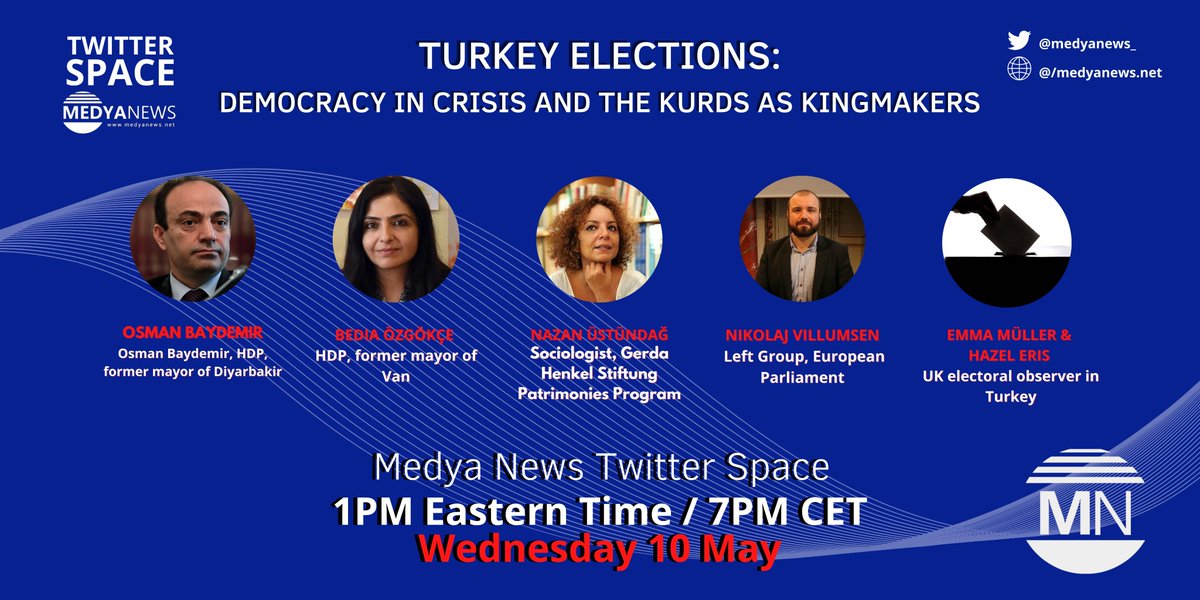 🗣️Join us tomorrow at 7PM CET for our Twitter Spaces panel discussion on Turkey's crucial upcoming elections - we'll hear from @HDP_Europe's <a href="/bediaozgokce/">Av.Bedia Özgökçe Ertan</a> and activists currently on the ground in Turkey for updates on the latest situation. 

Link here:

x.com/i/spaces/1MYxN…