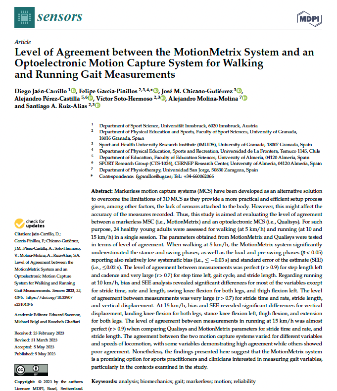 alex_pc1992's tweet photo. Check out our latest article "Level of Agreement between the MotionMetrix System and an Optoelectronic Motion Capture System for Walking and Running Gait Measurements" published in Sensors: https://t.co/2jWx2qsQaw
@SPORTResearchG1 https://t.co/WbBd5uGHlI