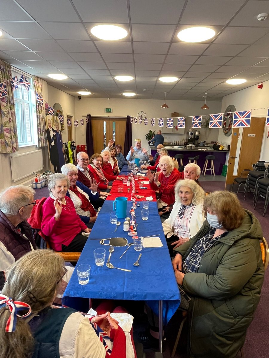 OPALLeeds16's tweet photo. We had an excellent week celebrating the King's Coronation at OPAL. We had so many members come to our Friday Coronation Lunch Club that we had to set up a large overflow table in our other room! We had over 50 members attend our celebrations on Friday, it was a great day! https://t.co/52976wWqQk