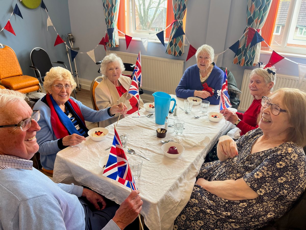OPALLeeds16's tweet photo. We had an excellent week celebrating the King's Coronation at OPAL. We had so many members come to our Friday Coronation Lunch Club that we had to set up a large overflow table in our other room! We had over 50 members attend our celebrations on Friday, it was a great day! https://t.co/52976wWqQk