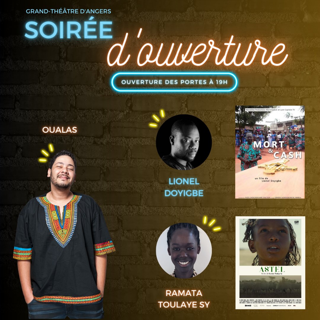 C'est le JOUR J ! Premier jour du festival Cinémas d'Afrique avec la cérémonie d'ouverture au Grand Théâtre d'Angers à 20h.

Une soirée sous le signe de l'humour avec le One man show de Oualas puis la projection de : Mort et Cash, Astel
#angersmaville  #festival #cinemasdafrique