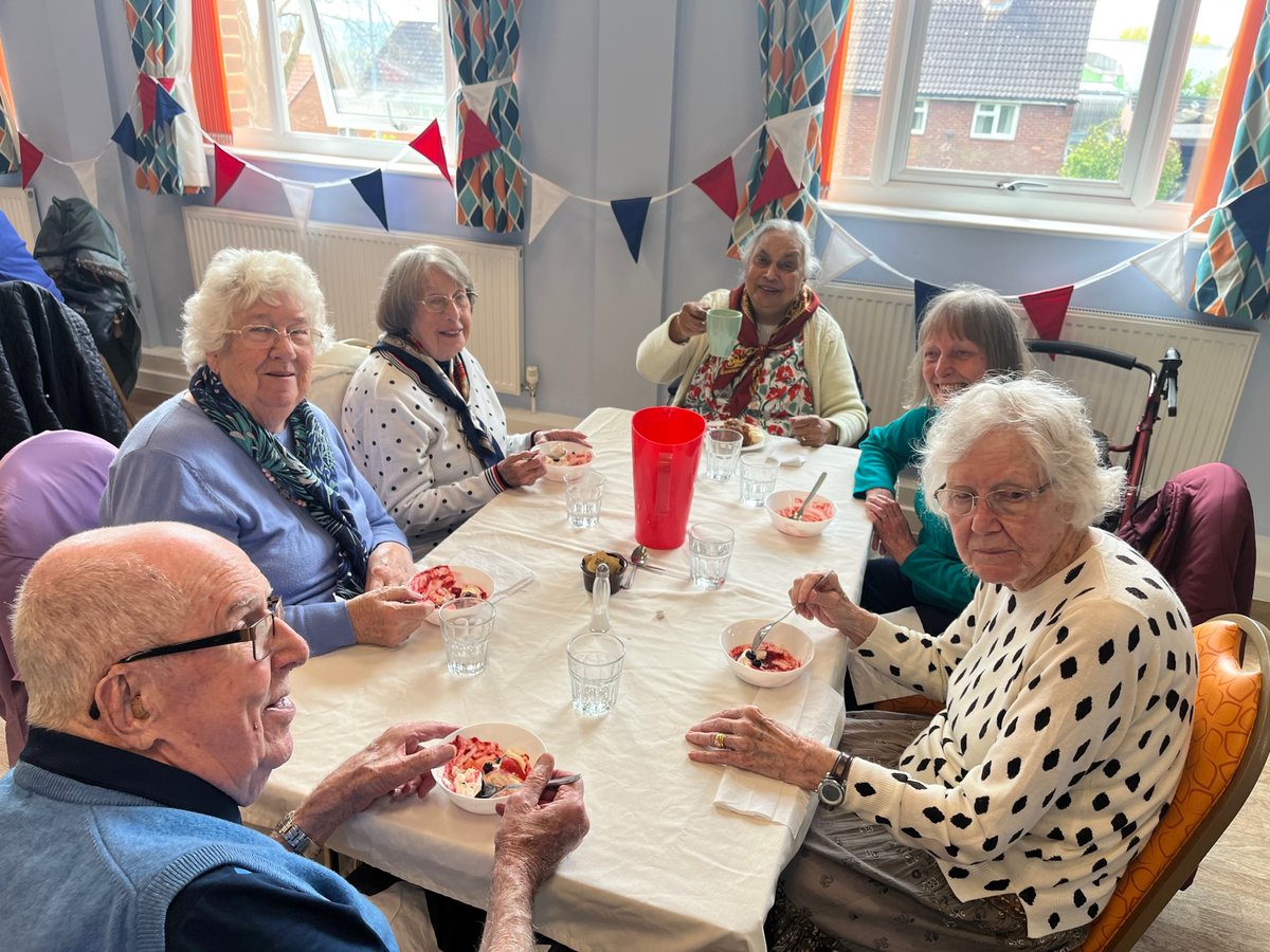 OPALLeeds16's tweet photo. We had an excellent week celebrating the King's Coronation at OPAL. We had so many members come to our Friday Coronation Lunch Club that we had to set up a large overflow table in our other room! We had over 50 members attend our celebrations on Friday, it was a great day! https://t.co/52976wWqQk