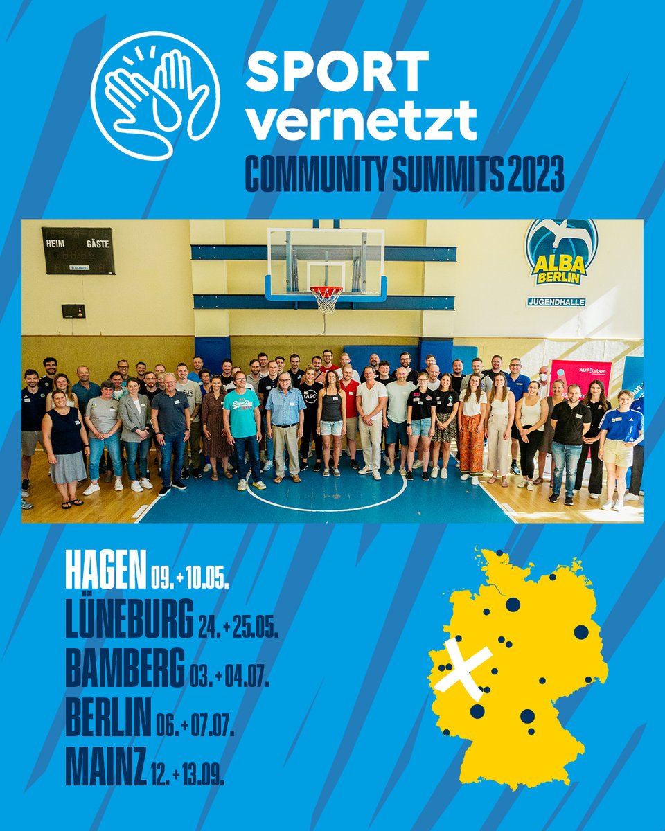 albaberlin's tweet photo. 2️⃣6️⃣ Standorte, 5️⃣ Treffen, 1️⃣ Netzwerk: Die #SPORTVERNETZT-Community-Summits 2023 ✨

In ganz Deutschland schaffen wir mit Partnern aus dem Sport- und Bildungsbereich eine neue Bewegung für Bewegung. Bei fünf regionalen Community Summits bringen wir sie nun alle zusammen. 🤝 https://t.co/YLGNp43SGb