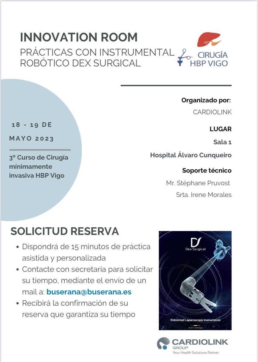 3er Curso de Cirugía Minimamente Invasiva HBP Vigo 2023: Laparoscopia y Robótica. 
Últimos días para inscribirse - 
cirugiahbpvigo.es/curso-hbp/