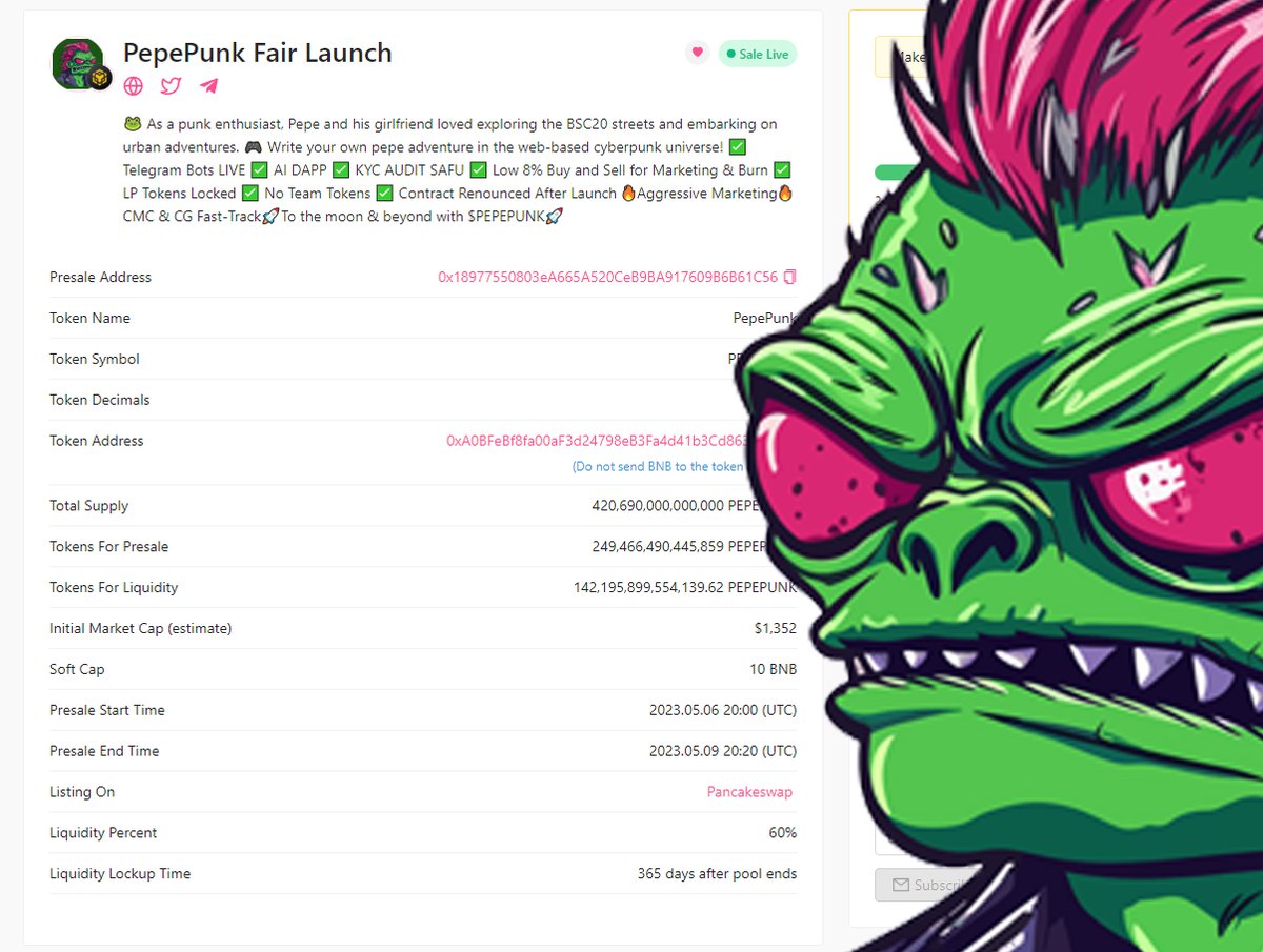 pepepunk_'s tweet photo. 🐸
The countdown has begun! With just 10 hours left, #PEPEPUNK exhilarating marketing initiatives are now in full swing!"

BUY NOW!
https://t.co/ICAiEsMDDW

#bscgem #Crypto #cryptocurrency #pepeai #PEPE #altcoin #PinkSale https://t.co/mdjqtDthtq