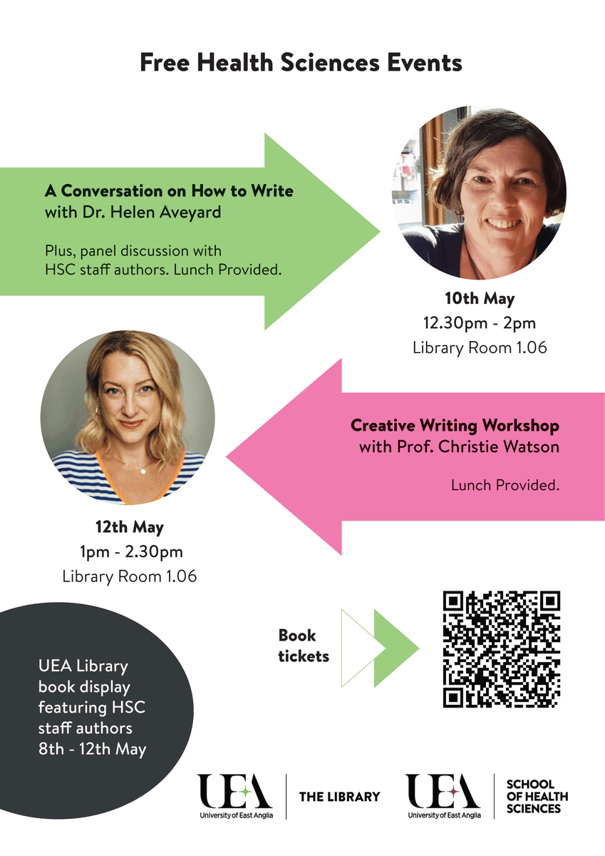 UEA_NICHE's tweet photo. Free Health Sciences events at UEA Library ⁦
@UEA_NICHE Great speakers great authors ⁦
@UEA_Health 
10th May @Aveyardh 
12th May #christiewatson
Book a place: https://t.co/hCH3fiNaay

@nandwics
#ueaniche #wecaretogether #workforcetransformation https://t.co/Y9yi8flFQ3