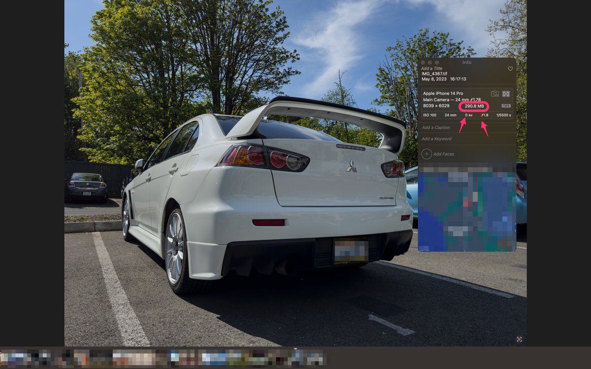 sGeekBlog's tweet image. A #48MP #AppleProRaw edited in the latest #AdobeLightroomCC with a maximum exporting quality preset would actually double the file size. For 1.5 months of #iPhone14Pro usage my Mb per single pic records are these.