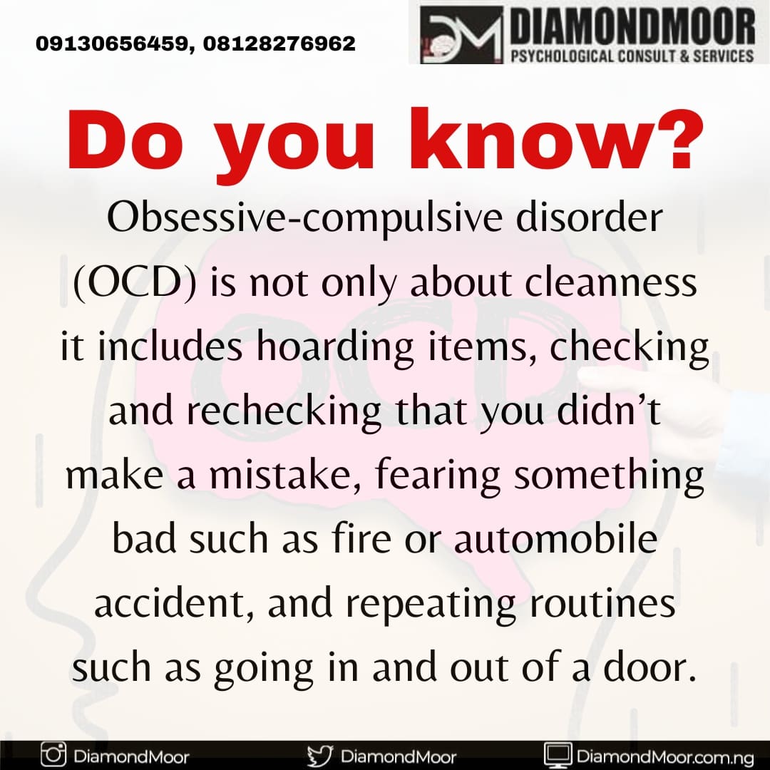 MoorDiamond's tweet photo. Do you know? #psychologyfact
#facts #obessivecompulsivedisorder #psychotherapy # #healthyliving #OCD #mentalillness #Hoarding #mentalhealth #Checkingand Rechecking #treatment #seekhelp #talktoatherapist #knowledgefreesyou https://t.co/CLy68ivOre