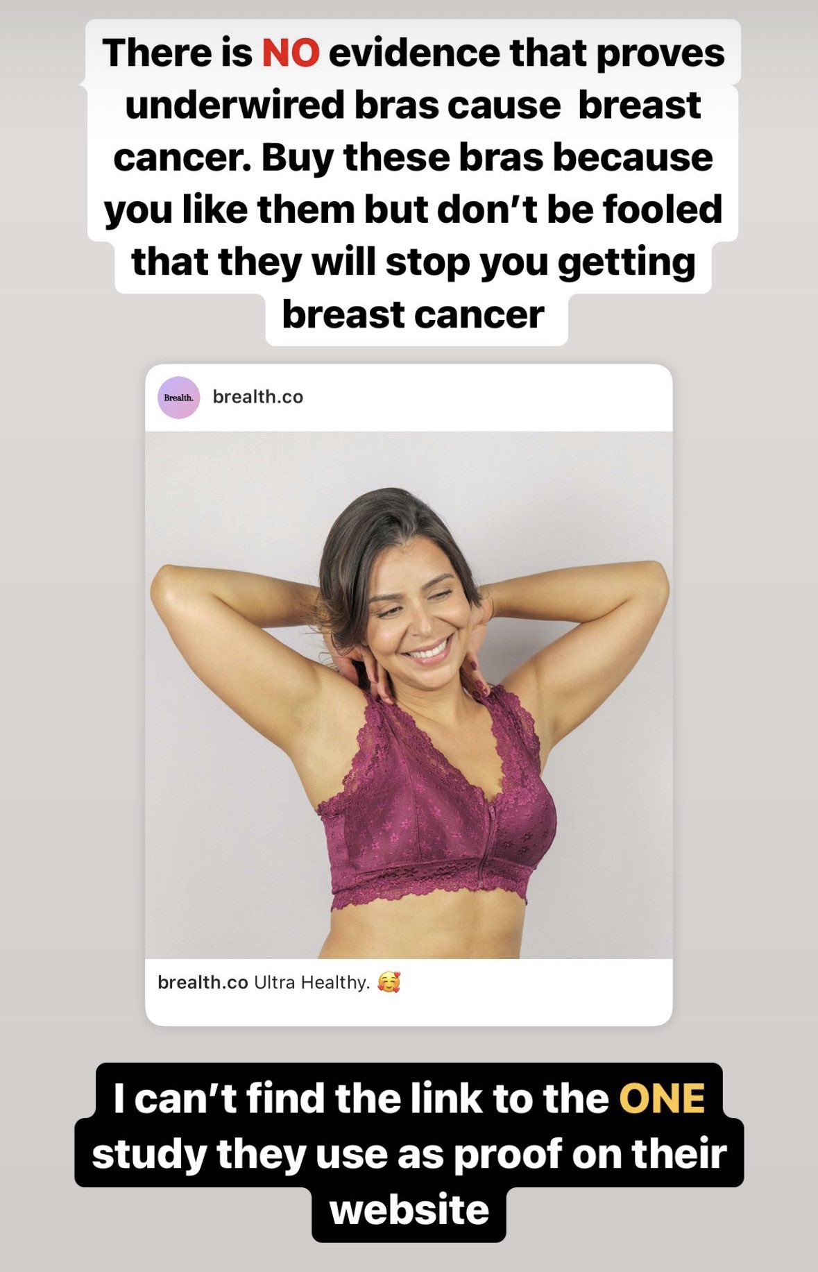 Dr Liz O'Riordan on X: "A new bra company Brealth states that underwire bras  cause breast cancer (THEY DON't!) and that bra manufacturers are hiding the  secret from us all. There is