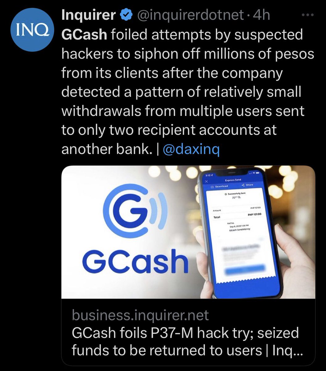 WAS GCASH HACKED? Many GCash accounts were sending small amounts or transfers to only two bank accounts - one in East West Bank and one in AUB. The good thing is, GCash detected and stopped the unauthorized transfers. But how did this happen? A thread 🧵