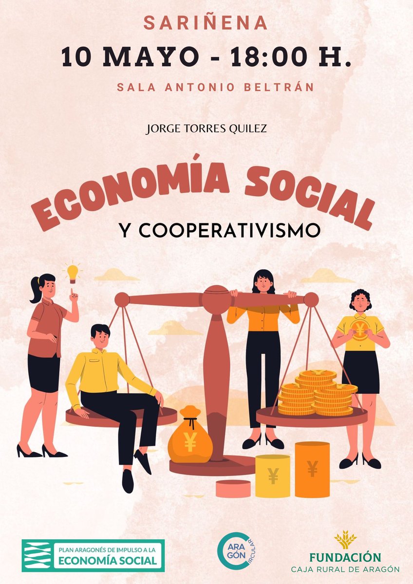 Fundación <a href="/CajaRuralAragon/">Caja Rural de Aragón</a> impulsa mañana a las 18:00 h. en #Sariñena (Huessca) la jornada 

ECONOMÍA SOCIAL Y COOPERATIVISMO

Impartida por Jorge Torres - <a href="/TorresQuilez/">Jorge Torres Quilez</a> 

Acceso gratuito

<a href="/miguelluis_2015/">Miguel Luis Lapeña</a> <a href="/martagaston/">Marta Gastón</a> <a href="/DPHuesca/">Diputación de Huesca</a>