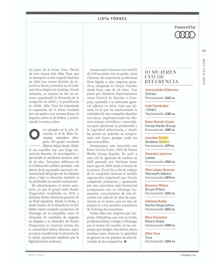 Gullon_esp's tweet photo. @lorealparis_es, Inés Fernandez; #Cefusa, Inmaculada Cánovas ; @HavasMediaGroup, Ester García ; @LoeweOfficial , Pascale Lepoivre ; @MicrosoftES , Pilar López ; #Grupopiñeiro, Encarna Piñeiro; @Roche, Adriana Rubio; @riberasalud , Elisa Tarazona; y @tousjewelry, Alba Tous. https://t.co/z0prAIRi5V