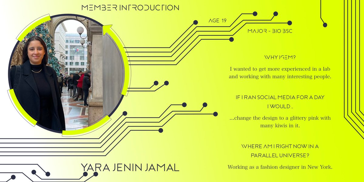 FreiburgiGEM's tweet photo. Final member introduction!
#MemberIntroduction 🥳
Ready to sparkle in the lab and bring a touch of glam to our social media accounts, Yara 🥝 https://t.co/L0hQ4bTLaN