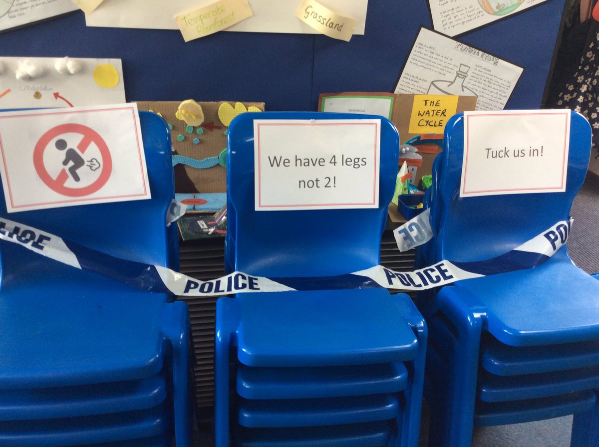 HowarthSchool's tweet photo. Our chairs have gone on strike in Y5! Weโre trying to work out how to persuade them to come back. #jmatschools https://t.co/To8xwPSJWG
