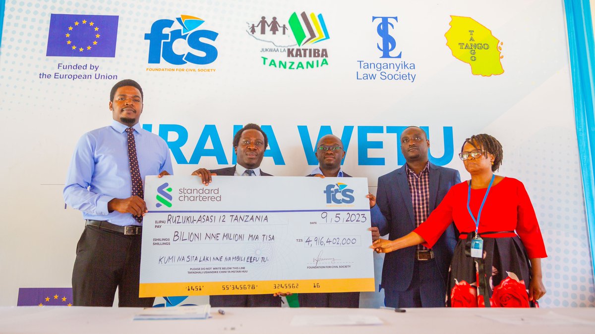 FCSTZ's tweet photo. Today we launched our #UraiaWetu Project funded by @EUinTZ. FCS will issue over 4 billion in sub-grants to 12 CSOs in 🇹🇿&amp; Zanzibar to project to promote civil society participation in democratic governance in Tanzania. Among the CSOs are @TanganyikaLaw @JUKATA_Tz &amp; TANGO https://t.co/PwAJySNwxa